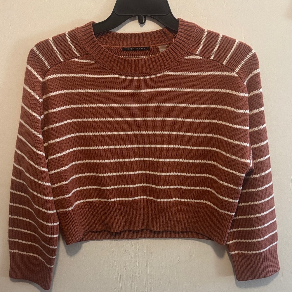 Tahari Women's Rust and Cream Striped Sweater